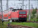 143 069-3 schiebt den RE38310 (aus Senftenberg)in Richtung Hbf Stralsund.