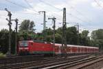 143 045 mit einer S6 Garnitur bei der Einfahrt in den Dsseldorfer Abstellbahnhof.