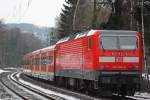 143 304  Sbahn Rhein Ruhr  schiebt am 19.1.13 eine S6 nach Kln-Nippes.Hier kurz vor dem Bahnhof Kettwig.