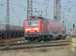 143 075 zieht RB26417 nach Weißenfels am 26.03.2014 aus dem Bahnhof Großkorbetha.