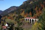 143 856-3 mit der RB 26937 (Freiburg(Brsg)Hbf-Seebrugg) auf dem Ravennaviadukt 26.10.15