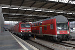 Letztmaliger Dostoverkehr mit 143er Vorspann am 11.6.2016, Hier im Bild RB nach Elsterwerda mit der 143 283 mit Abschiedsschild im Hbf Chemnitz. 