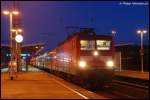 143 880-3 steht am Morgen des 08.02.08 mit RE 19420 nach Stuttgart Hbf auf Gleis 3 des Aalener Bahnhofs.