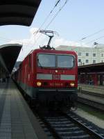 143 924-9 ist am  14.4.2009 mit einem Regionalzug aus Stuttgart in Ulm angekommen und macht jetzt eine kurze Pause.