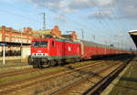 Am 13.02.2018 kam die 143 310-1 von der MEG - Mitteldeutsche Eisenbahn GmbH aus Richtung Magdeburg nach Stendal und fuhr weiter in Richtung Wittenberge .