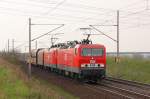 Nach der 218 kamen MEG 601 und 605 mit einem gemischten Gterzug aus Richtung Braunschweig angefahren. Fotografiert am 13.04.2010 in Magdeburg Diesdorf. 