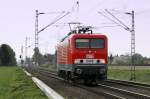 Ein seltener Gast in Herrath. Die 143 344 (605) der MEG fuhr am 15.04.2011 Solo durch Herrath.