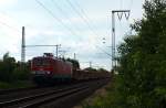 Die MEG 606 fuhr am 16.06.2012 mit einem leeren Autozug durch den alten Bahnhof Neermoor.