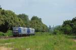 RBH 143 911-6  RBH 111  mit RBH 143 936-3  RBH 109  als Doppel in Bonn-Oberkassel am 28.6.2012 