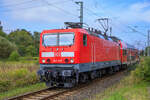 143 267 zog am 09.09.2022 den RE5 3513 von Stralsund nach Finsterwalde. Aufgenommen am Abzw. Srg.
