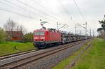 Am 19.04.23 führte 143 963 des DB-Mietparks für die NeS einen BLG-Autozug durch Wittenberg-Labetz Richtung Dessau.