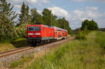 143 238 schob am 28.05.2023 den RE5 von Stralsund nach Neustrelitz, durch Dorotheenhof.
