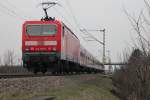 143 050-3 mit neuer Revision und Ceromol Lackauffrischung am 27.03.2013 an einer RB aus Neuenburg (Baden) nach Offenburg.