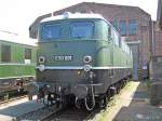 Die frisch renovierte E50 091 auf dem Auengelndes des DB-Museum Koblenz-Ltzel am 24.6.2006