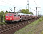 151 129-4 durchfährt am 19.04.2017 mit einem Autozug Ahlten.