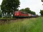 151 053 mit Containerzug am 1.7.2007 auf dem Weg in Richtung Hannover kurz hinter Drverden