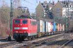 151 011 mit einem Containerzug am 28.03.08 am Heimeranplatz