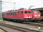 E-Lok BR 155 253-8 und 151 095-7 -DB AG- haben je einen Gterzug am Haken und warten auf ausfahrt, Ludwigslust Bf 15.08.2009