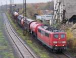 151 127-8 fuhr am 07.11.2009 mit einem gemischten Gterzug auf dem Seelzer Gterumgehungsgleis aus dem Rbf. in Richtung Wunstorf.