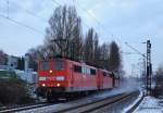 Den  Beddinger  von Hamburg-Hansaport nach Salzgitter-Beddingen fhrt am 20.12.09 die 151 161-7 und ihre Schwester. Aufgenommen an der Unterelbbahn kurz vor Hamburg-Harburg.