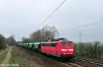 151 005-6 mit einem grnen Getreidezug aus rumnischen Wagen gen Lehrte unterwegs (Ahlten 08.04.10) 
