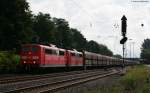 151 091-6 und 110-4 mit einem Kohlezug bei der Durchfahrt Langwedel 17.8.10