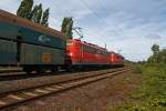 151 109-6 und 151 036-6 ziehen einen Xpedys Erzzug am 11.08.2011, auf der rechten Rheinstrecke, bei Unkel in Richtung Norden.