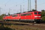 Die Schlusslok des Lokzuges war 151 055.Zuglok war 151 065 dahniter 189 021 und 151 070.Hier am 25.9.11 in Ratingen-Lintorf