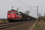 151 147 ist mit einem Gterzug am 15.04.2012 unterwegs in Richtung Oschatz.