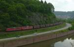 151 083-1 und 151 152-6 sind mit einem Leeren Kohlezug am 22.05.2012 bei Mettlach