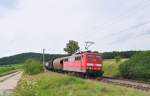 151 039 ist mit einem gem.GZ in Richtung Ansbach unterwegs.Bild entstand in Mitteldachstetten am 18.7.201