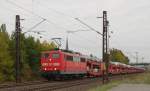 151 048-6 zieht ihren Autotransportzug in Thngersheim Richtung Gemnden. 01.10.2012