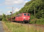 Zwischen Friedland(HAN) und Eichenberg begegnete uns am 12.07.2012 die 151 144-3 mit leeren Autotransportwagen in Fahrtrichtung Sden.