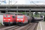 151 161 und 185 073 am 31.7.12 als Paralelfahrt in Hamburg-Harburg.