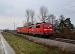 151 071 + 185 002 + 185 241 als Lz nach Passau am 12.01.2013 bei Langenisarhofen.