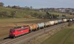 Sechsachser on Tour: 151 128-6 rollt am 8. Mrz 2013 mit einem gemischten Gterzug durch das Filstal in Richtung Stuttgart. Aufgenommen bei Uhingen.