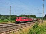 151 063 mit einem gem.GZ in Richtung Mnchen.Aufgenommen bei Westerstetten am 2.7.2013