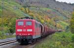 151 052 schiebt am 13.10.2013 einen Getreidezug gezogen von einer weiteren 151 bei Gambach gen Wrzburg.