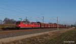 151 163-3 und 151 155-9 passieren am 23.02.14 mit einem Kohleleerpark Bardowick-Bruch auf dem Weg zum Hansaport Hamburg.