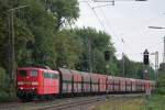151 021 am 23.8.13 mit einem leeren Sandwagenzug auf dem Weg nach Sythen in Ratingen-Lintorf.