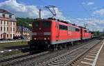 DB Schenker Rail 151 043 und 151 071 mit Brammenzug in Richtung Köln (Koblenz-Ehrenbreitstein, 18.05.13).