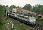 151 094 mit Erzzug Hamburg-Waltershof–Beddingen am 24.10.1993 zwischen Hamburg-Harburg und Meckelfeld; ber bzw.