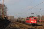DB 151 100 am 4.3.14 mit einem Kesselzug in Düsseldorf-Rath.
