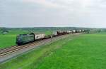 151 037 mit Gterzug Richtung Bremen am 16.05.1996 zwischen Maschen Rbf und Jesteburg