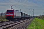 152 069-1 mit einen Aufliegerzug bei Thüngersheim am 15.04.15.