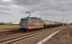 162 008 (151 003) von Hectorrail führte am 20.02.19 einen Kesselwagenzug durch Rodleben Richtung Magdeburg.
