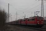 RBH 271 (151 079)+RBH 264 (151 143) am 8.4.13 mit einem Kohlezug in Ratingen-Lintorf.