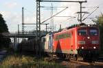 RBH 268 (151 004) mit einer weiteren RBH 151er und einem Kohlezug in Ratingen-Lintorf.