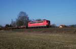 151 167 ist am 02.03.11 mit einen Güterzug bei Haßlach Richtung Kronach unterwegs.