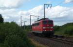 151 003-1 fuhr am 01.06.2012 als Lokzug von Emden nach Dörpen, hier bei Veenhusen.